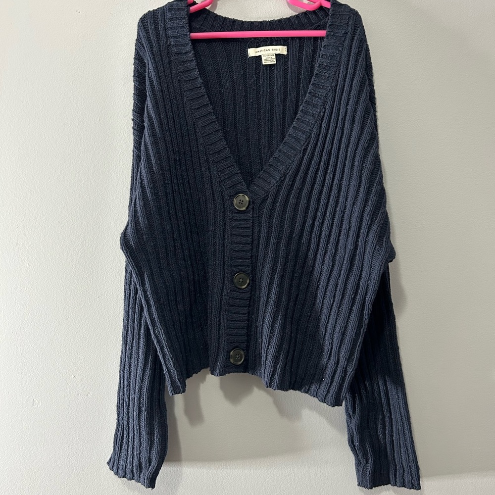 Cropped Navy Blue Knit Cardigan - American Eagle - Size XS - Picture 1 of 4